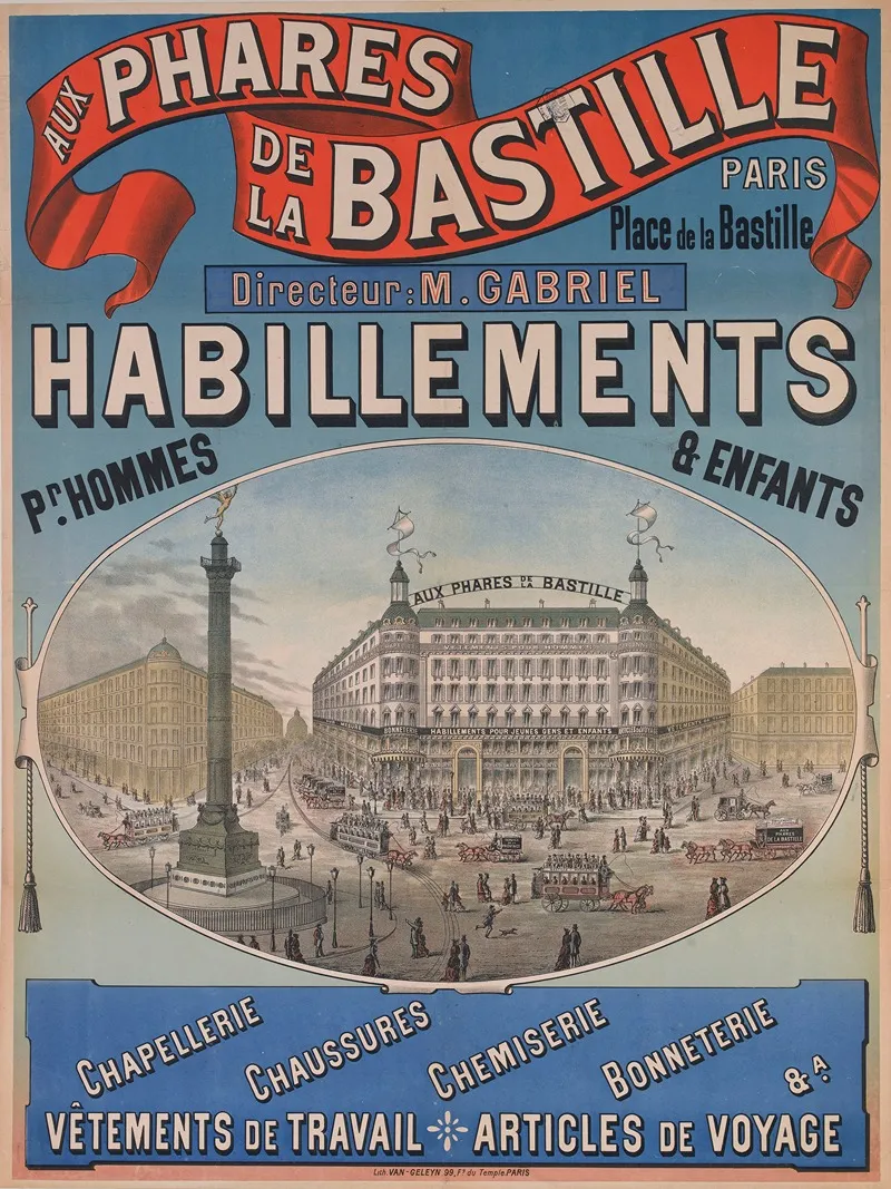 Aux Phares De La Bastille Paris Place De La Bastille Directeur M Gabriel Habillements Wall Art by Anonymous - High-Resolution Digital Print