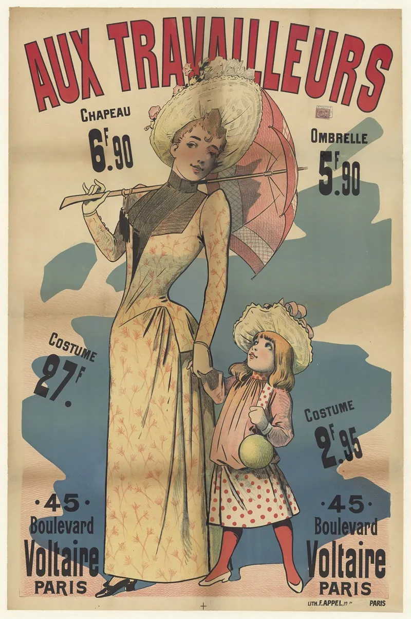 Aux Travailleurs Chapeau Costume 45 Bd Voltaire Wall Art by Lith. F. Appel - High-Resolution Digital Print
