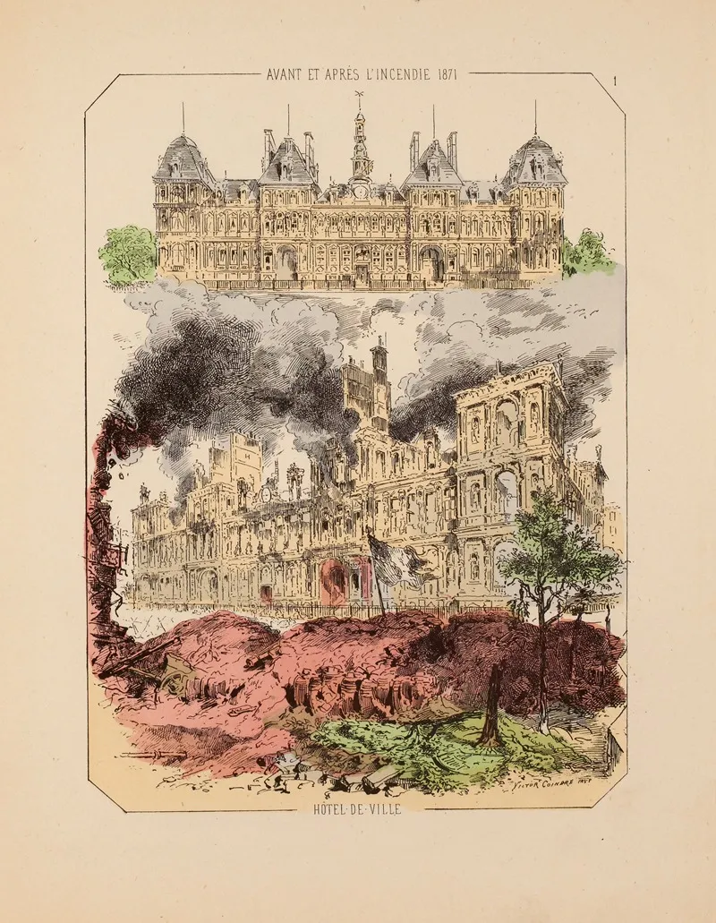 Avant Et Apres Lincendie 1871 Hotel De Ville 1 Wall Art by Victor Coindre - High-Resolution Digital Print
