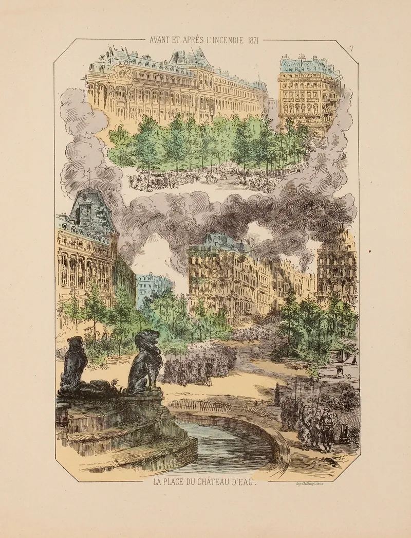 Avant Et Apres Lincendie 1871 La Place Du Chateau Deau 7 Wall Art by Victor Coindre - High-Resolution Digital Print