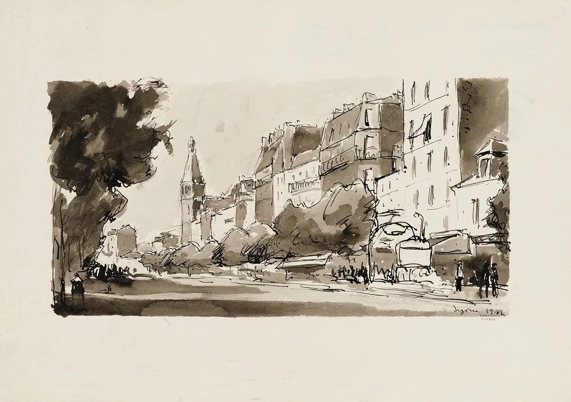 Avenue Du General Leclerc Et Leglise Saint Pierre De Montrouge Wall Art by Georges-Léo Degorce - High-Resolution Digital Print