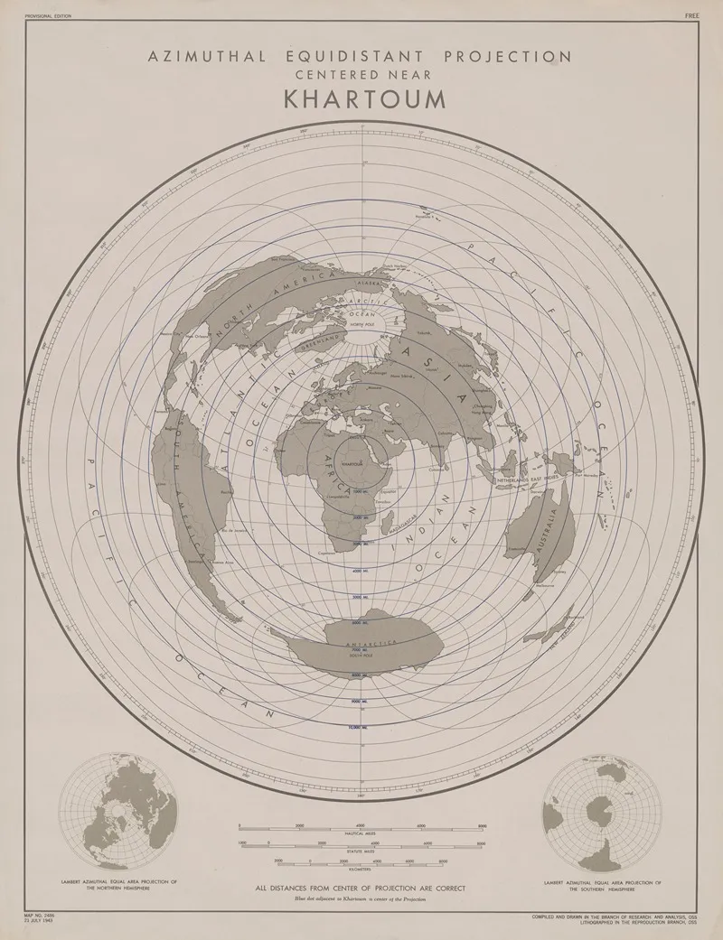 Azimuthal Equidistant Projection Centered Near Khartoum Wall Art by Office of Strategic Services - High-Resolution Digital Print
