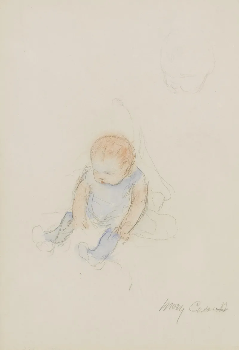 Baby In Blue Dress With Red Hair