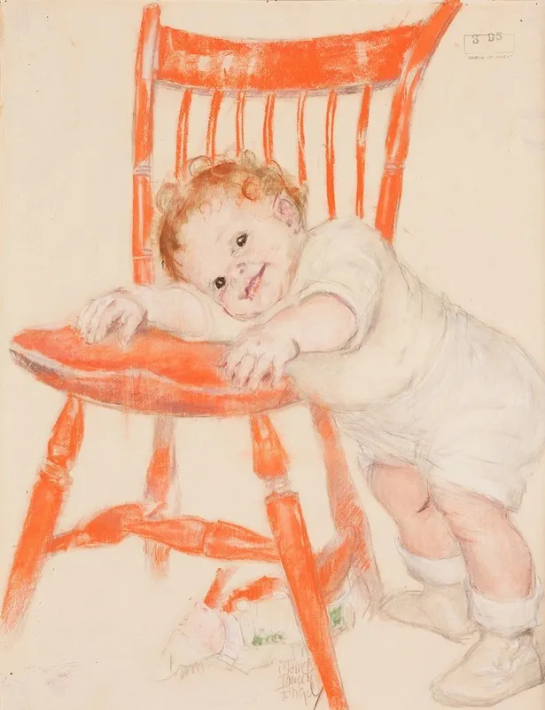 Baby With Chair Wall Art by Maud Tousey Fangel - High-Resolution Digital Print