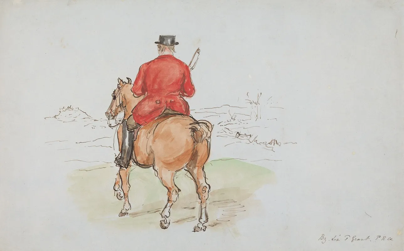 Back View Of Stout Rider On A Chestnut Horse
