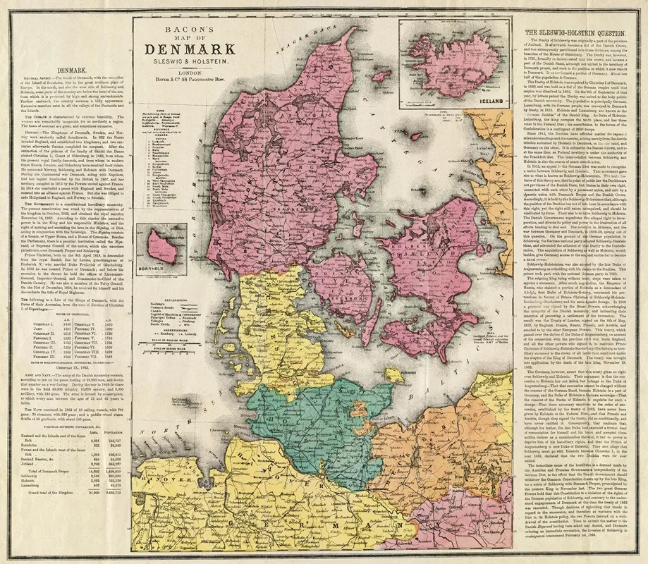 Bacons Map Of Denmark Sleswig Holstein Wall Art by Bacon & Co. - High-Resolution Digital Print