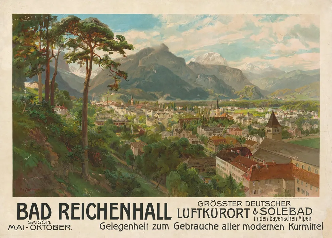 Bad Reichenhall Groster Deutscher Luftkurort Solebad In Den Bayerischen Alpen Wall Art by Edward Theodore Compton - High-Resolution Digital Print