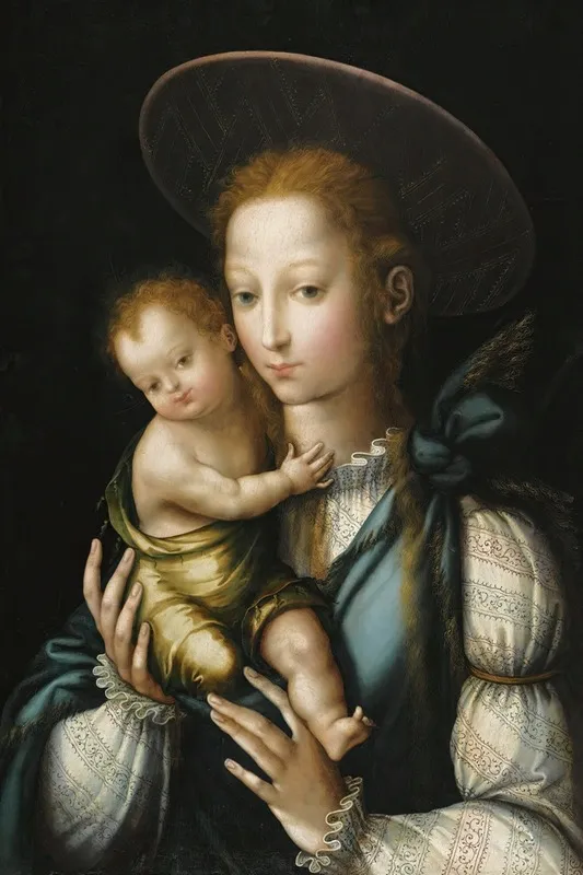 Badajoz The Virgin And Child Or La Virgen Del Sombrero Wall Art by Luis De Morales - High-Resolution Digital Print