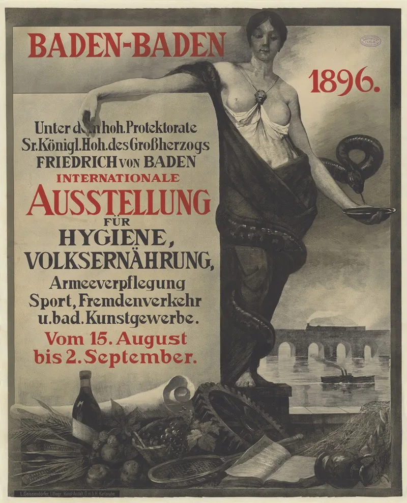 Baden Baden 1896 Internationale Ausstellung Fur Hygiene Volksernahrung Wall Art by L. Geisssendörfer Lith. - High-Resolution Digital Print