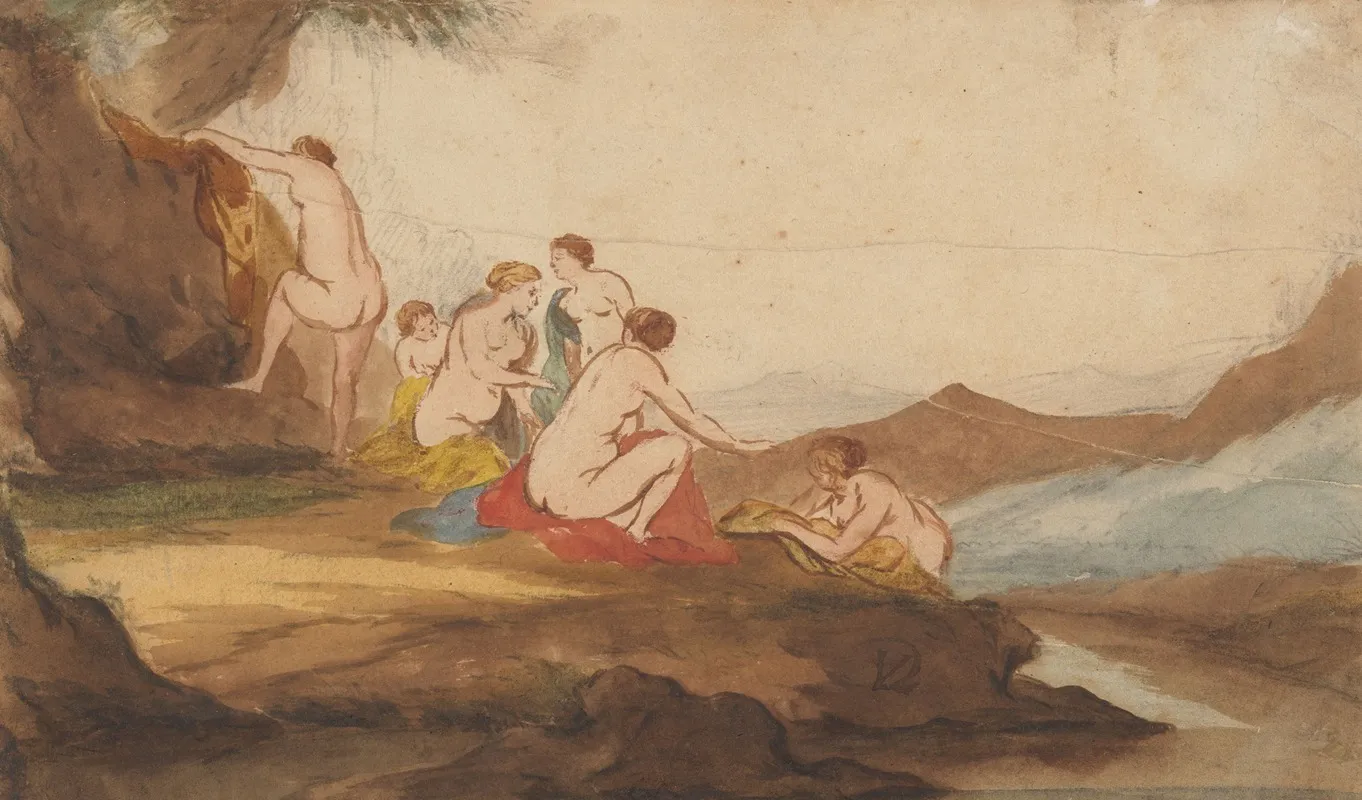 Badende Vrouwen In Een Landschap Wall Art by Dirck van der Lisse - High-Resolution Digital Print