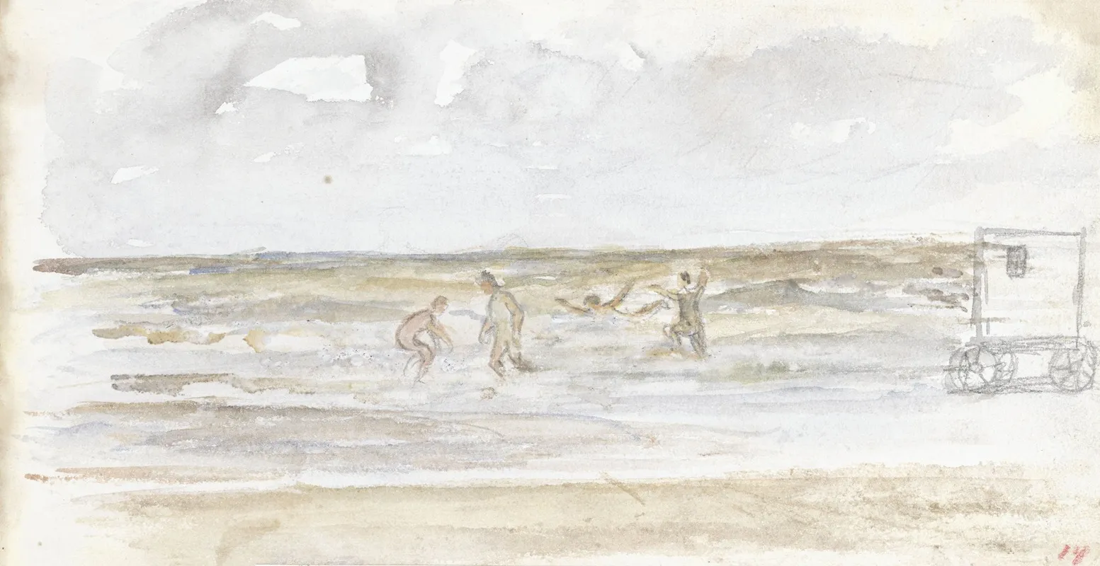 Baders In Zee En Een Strandkoets