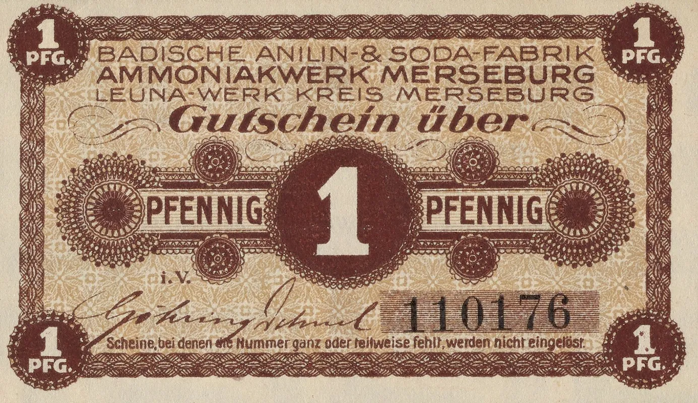 Badische Anilin Soda Fabrik 1 Pfennig Voucher Wall Art by Badische Anilin & Soda-Fabrik - High-Resolution Digital Print