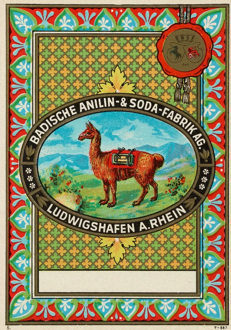 Badische Anilin Soda Fabrik Dye Label With Alpaca Wall Art by Badische Anilin & Soda-Fabrik - High-Resolution Digital Print