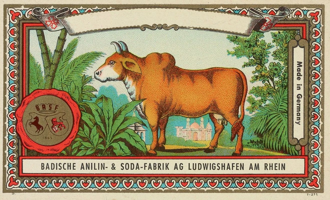 Badische Anilin Soda Fabrik Dye Label With Cow Wall Art by Badische Anilin & Soda-Fabrik - High-Resolution Digital Print