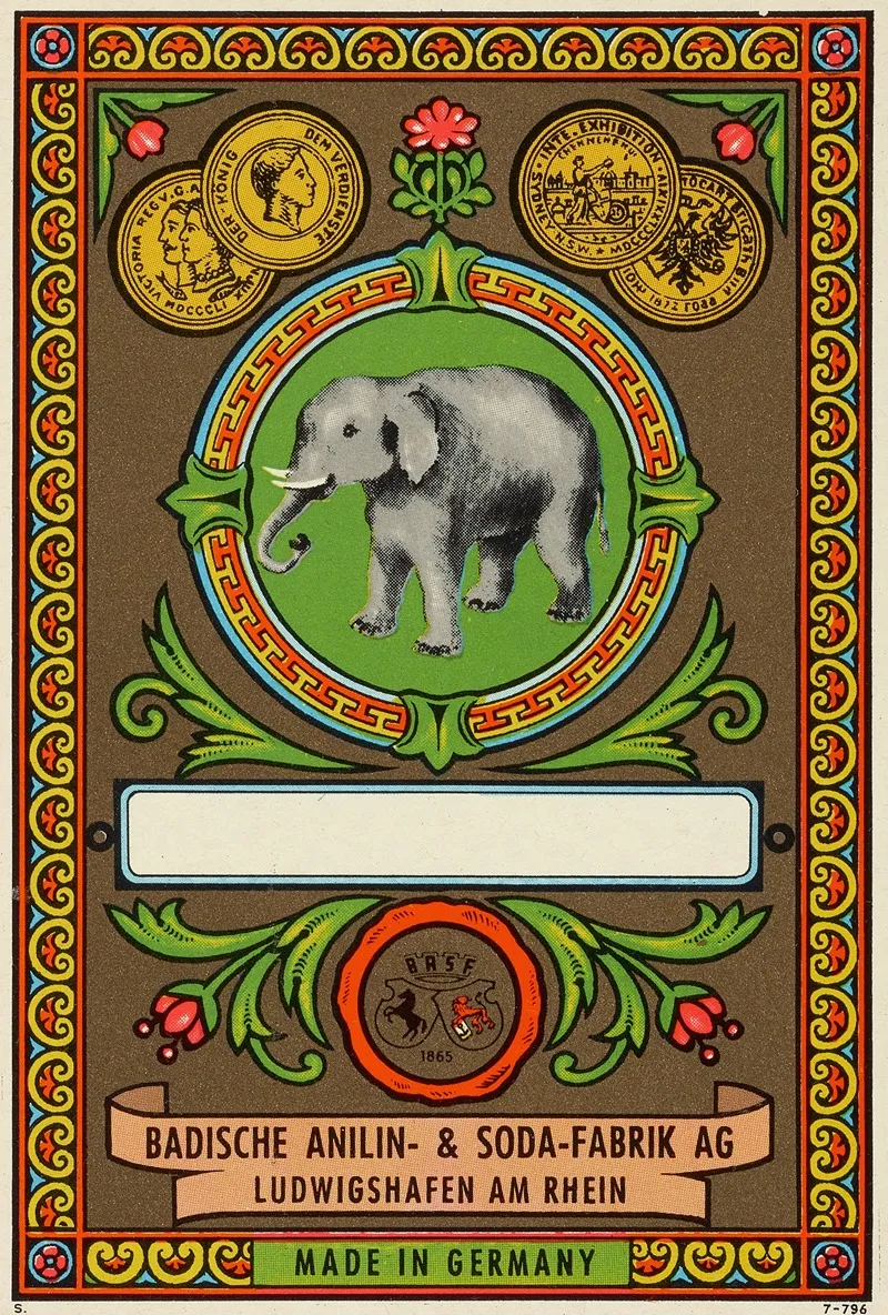 Badische Anilin Soda Fabrik Dye Label With Elephant Wall Art by Badische Anilin &amp; Soda-Fabrik - High-Resolution Digital Print