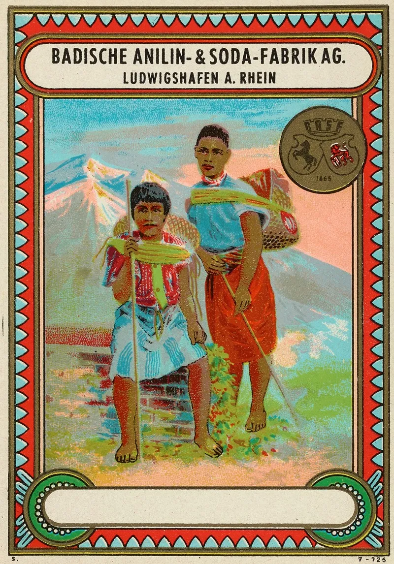Badische Anilin Soda Fabrik Dye Label With Figures In A Mountainous Landscape Wall Art by Badische Anilin & Soda-Fabrik - High-Resolution Digital Print