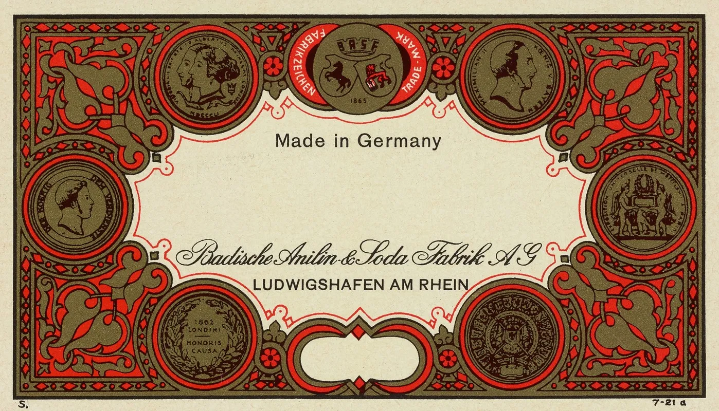 Badische Anilin Soda Fabrik Dye Label Wall Art by Badische Anilin & Soda-Fabrik - High-Resolution Digital Print