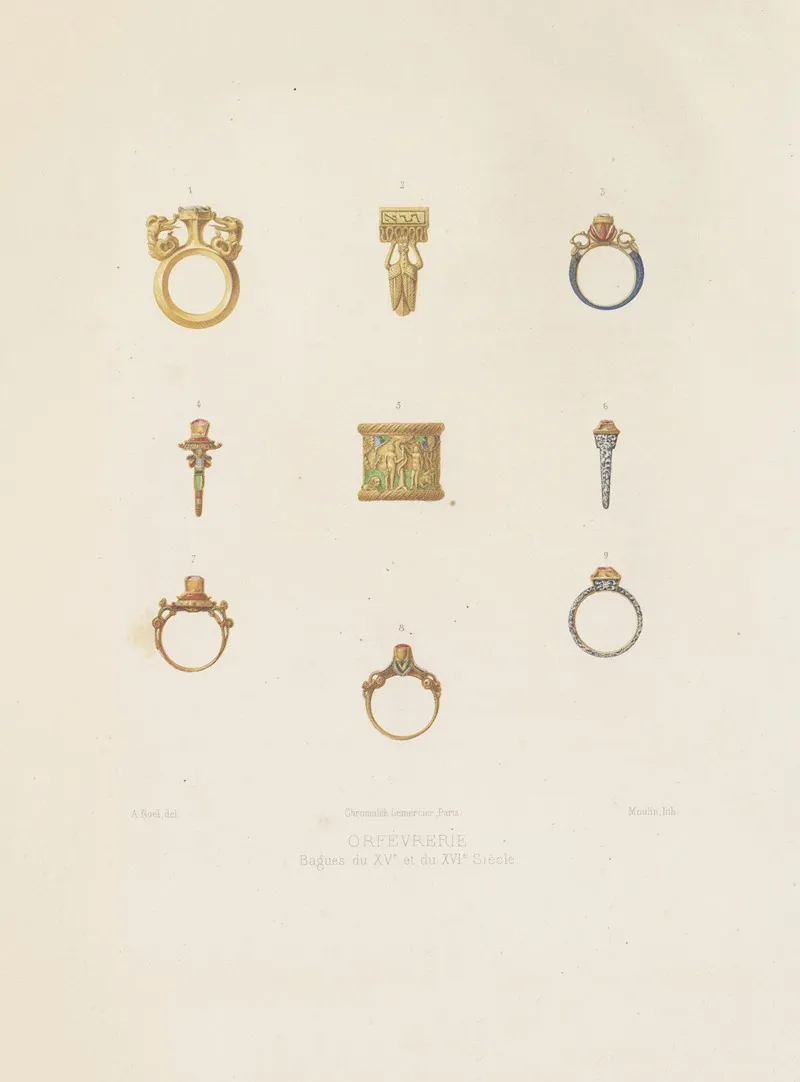 Bagues Du Xve Et Du Xvie Siecle Wall Art by Joseph Rose Lemercier - High-Resolution Digital Print
