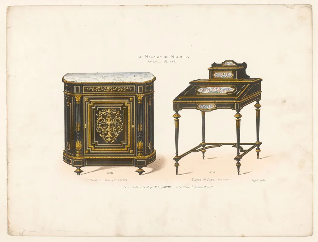 Bahut A Grands Coins Ronds Bureau De Dame Noir Et Ivoire Wall Art by Victor Léon Michel Quétin - High-Resolution Digital Print