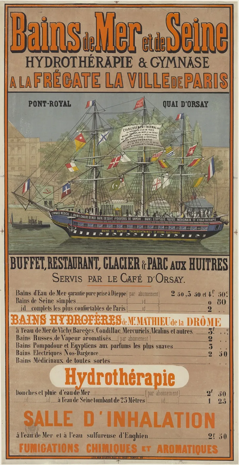 Bains De Mer Et De Seine Hydrotherapie Gymnase A La Fregate La Ville De Paris Wall Art by Lith. Van Geleyn - High-Resolution Digital Print