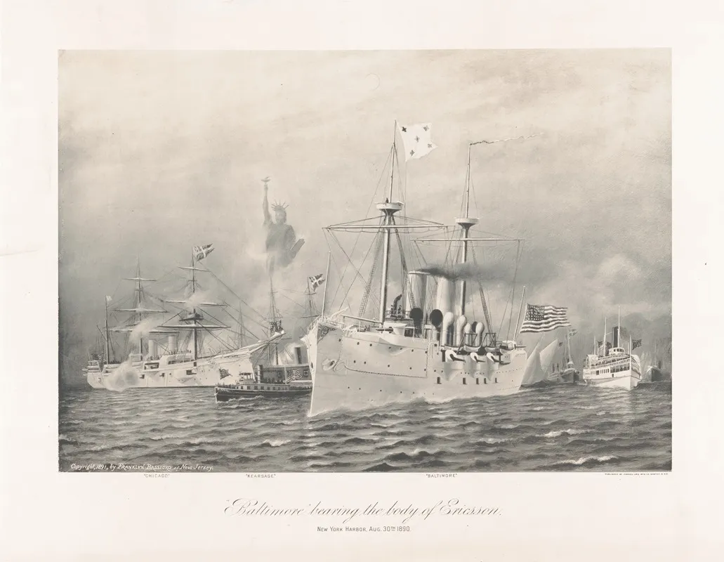 Baltimore Bearing The Body Of Ericsson New York Harbor Aug 30th 1890 Wall Art by Forbes Co. - High-Resolution Digital Print