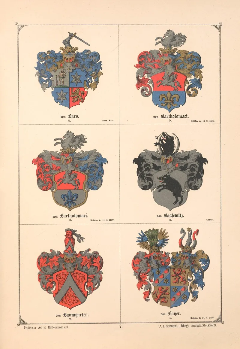 Baltisches Wappenbuch Pl 007 Wall Art by Adolf Matthias Hildebrandt - High-Resolution Digital Print