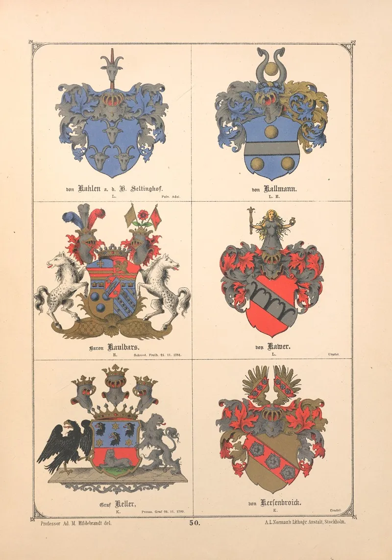 Baltisches Wappenbuch Pl 043 Wall Art by Adolf Matthias Hildebrandt - High-Resolution Digital Print