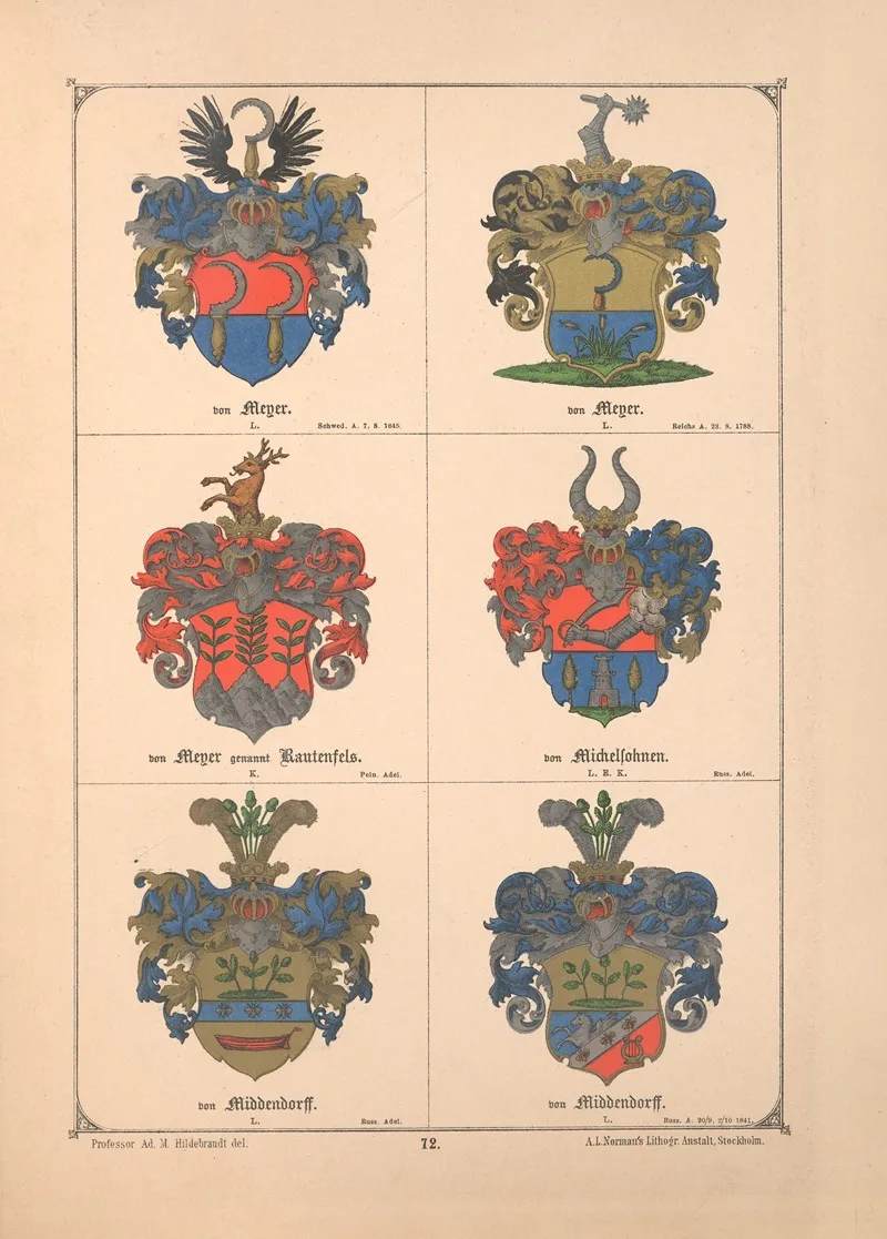 Baltisches Wappenbuch Pl 064 Wall Art by Adolf Matthias Hildebrandt - High-Resolution Digital Print
