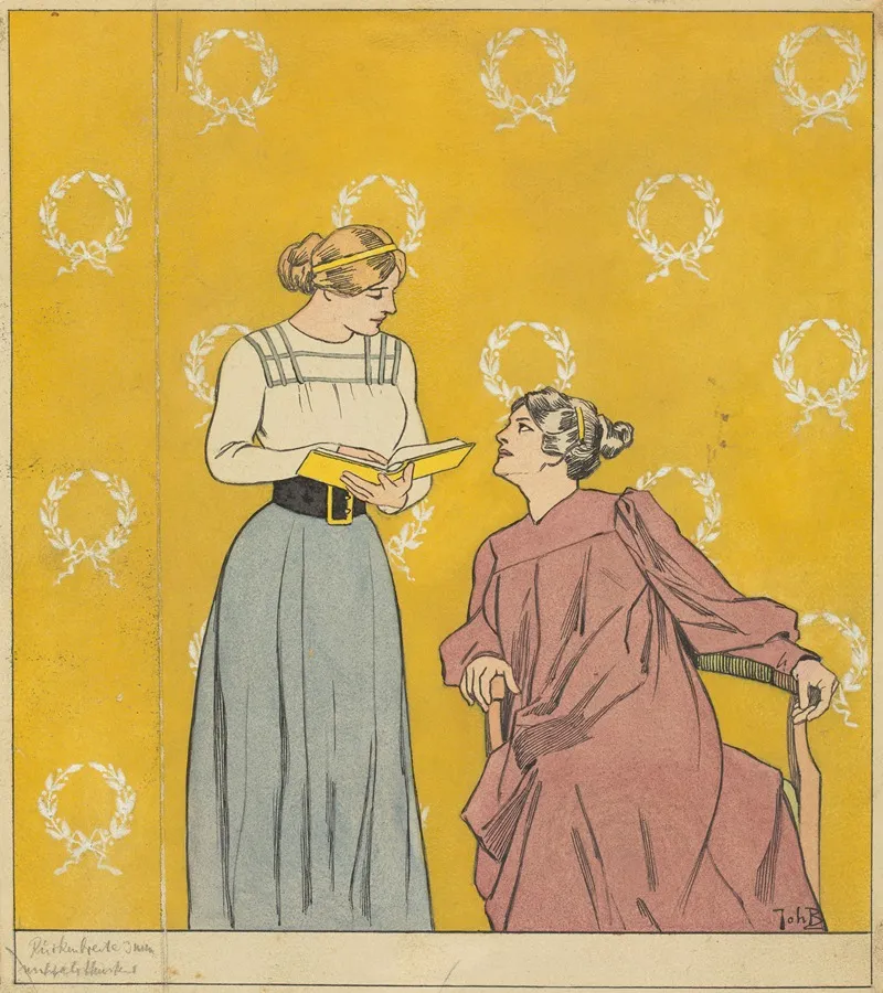 Bandontwerp Met Twee Vrouwen Met Een Boek