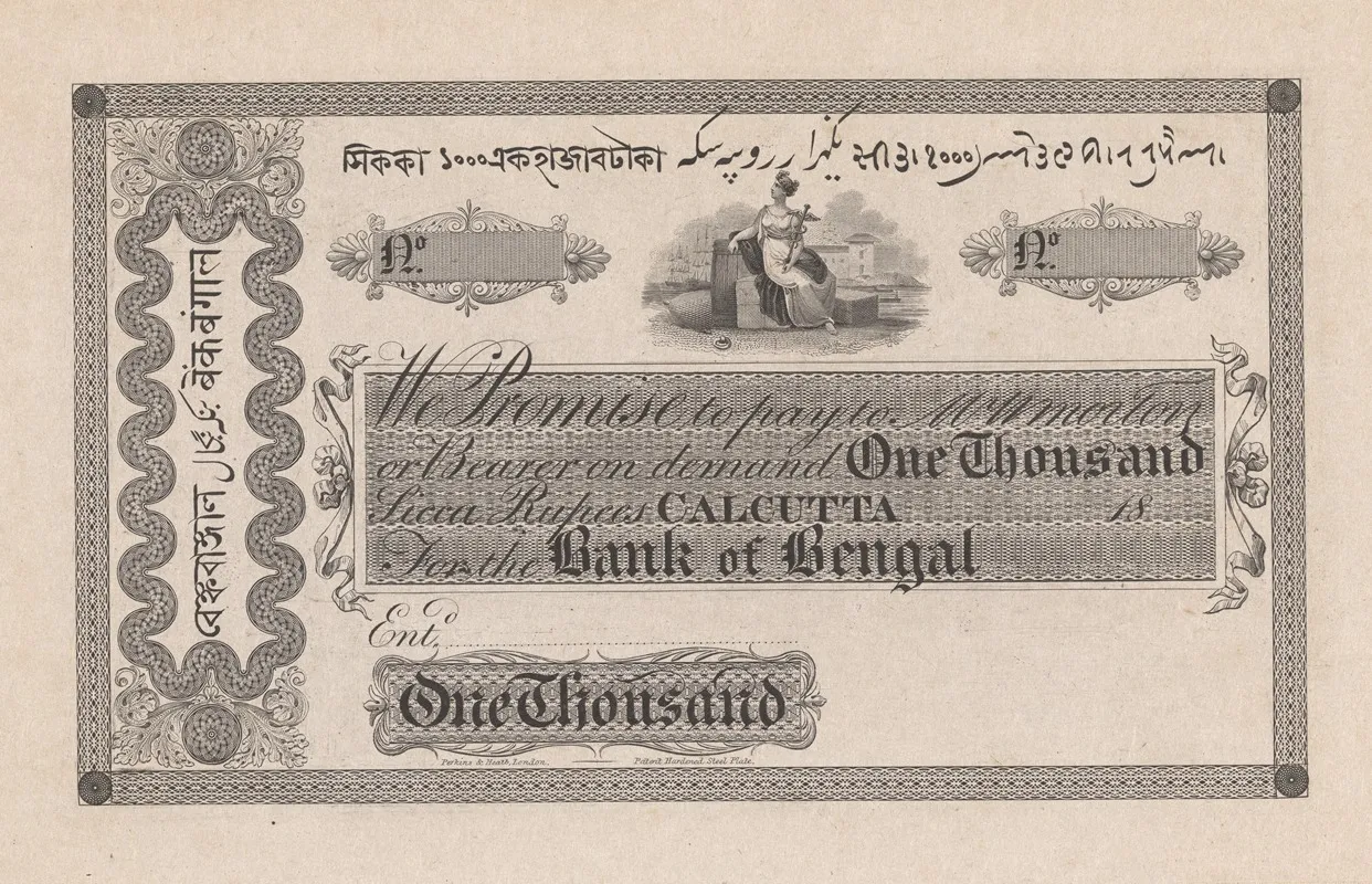 Bank Of Bengal One Thousand Siccu Rupees Wall Art by Perkins & Heath - High-Resolution Digital Print