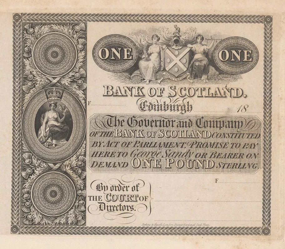 Bank Of Scotland Edinburgh One Pound Sterling Note Wall Art by Perkins &amp; Heath - High-Resolution Digital Print