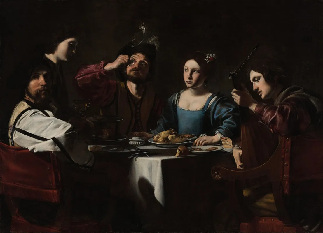 Banquet Scene With A Lute Player Wall Art by Nicolas Tournier - High-Resolution Digital Print