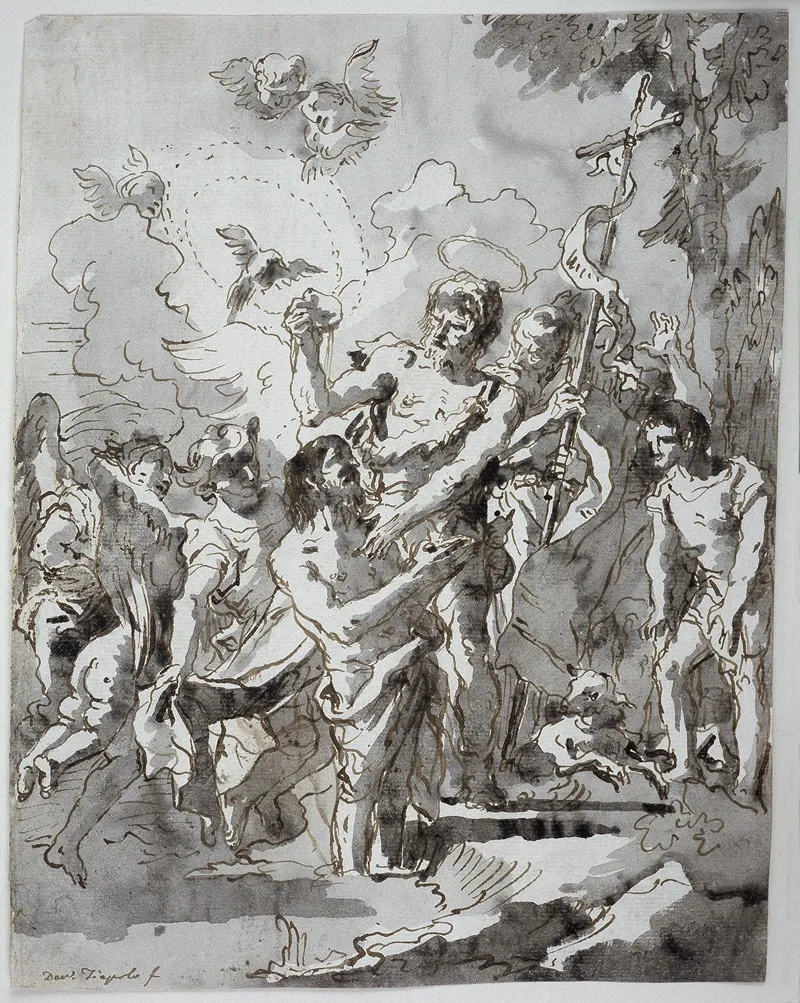Baptism Of Christ In The Jordan Wall Art by Giovanni Domenico Tiepolo - High-Resolution Digital Print