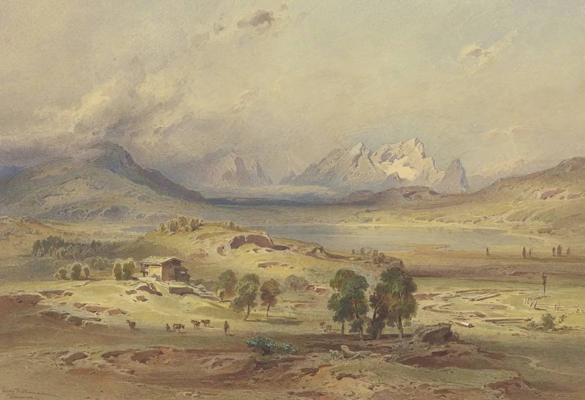 Barmsee Mit Der Zugspitze Wall Art by Leopold Rottmann - High-Resolution Digital Print