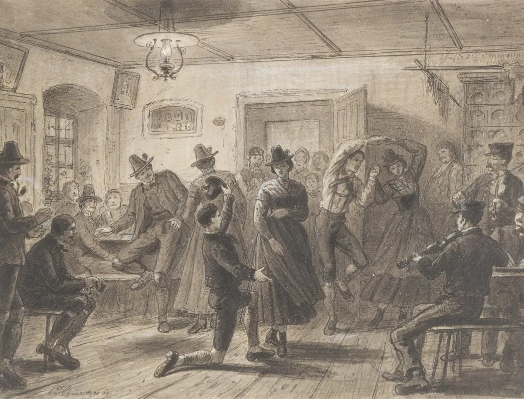 Barn Dance In Upper Bavaria Wall Art by Cajetan Schweitzer - High-Resolution Digital Print