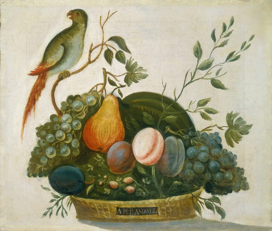 Basket Of Fruit With Parrot Wall Art by A.M. Randall - High-Resolution Digital Print