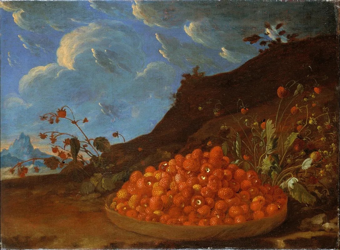 Basket Of Wild Strawberries In A Landscape Wall Art by Luis Meléndez - High-Resolution Digital Print