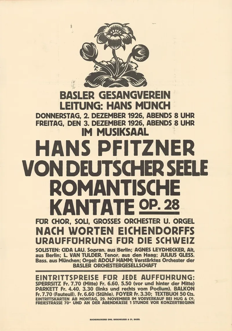 Basler Gesangverein Hans Pfitzner Von Deutscher Seele Romantische Kantate Wall Art by Burkhard Mangold - High-Resolution Digital Print