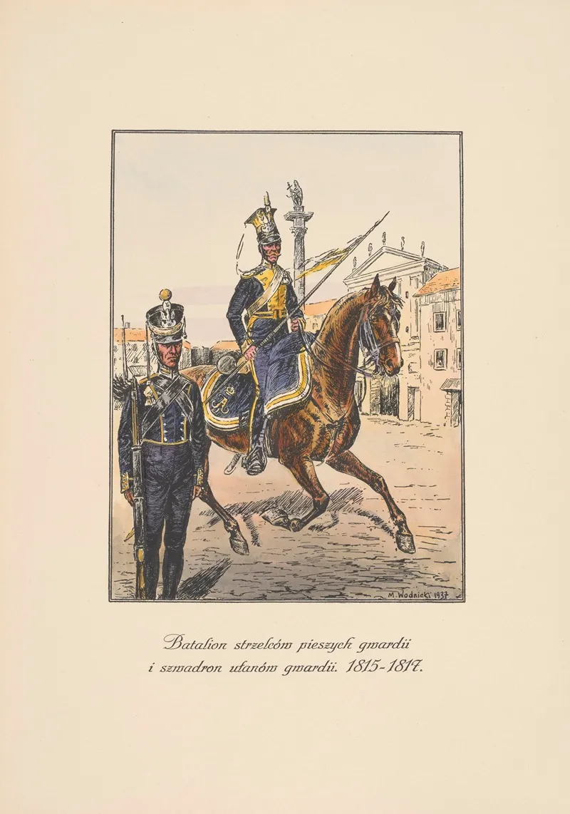 Batalion strzelcow pieszych gwardii i szwadron ulanow Gwardii 1815 Wall Art by Mieczysław Kazimierz Wodnicki - High-Resolution Digital Print
