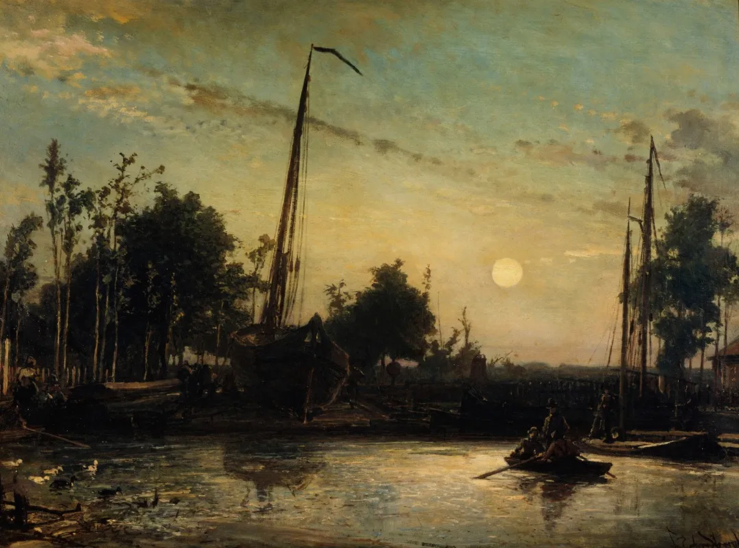 Bateau En Construction En Bord De Canal Paysage Hollandais Wall Art by Johan Barthold Jongkind - High-Resolution Digital Print