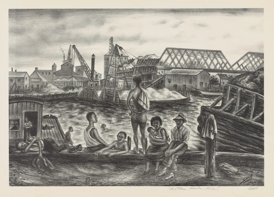 Bathers Harlem River Wall Art by Saul Kovner - High-Resolution Digital Print