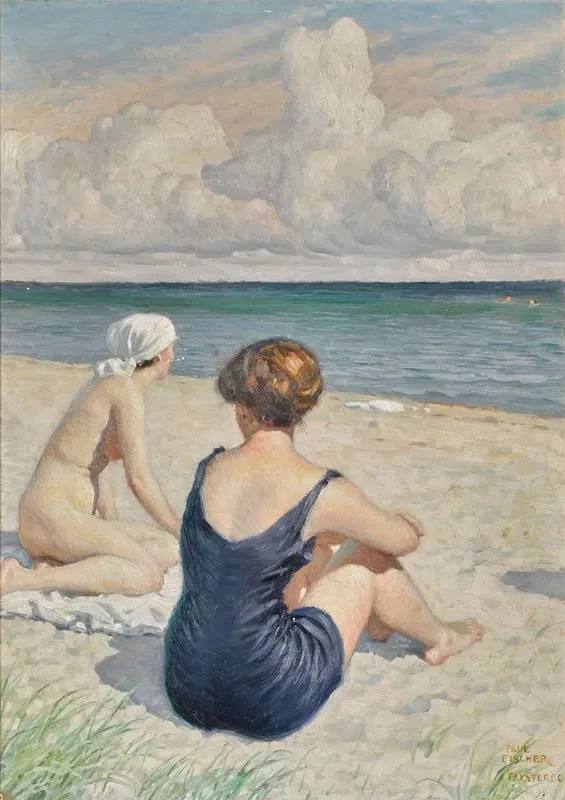Bathers On The Beach Falsterbo Wall Art by Paul Fischer - High-Resolution Digital Print