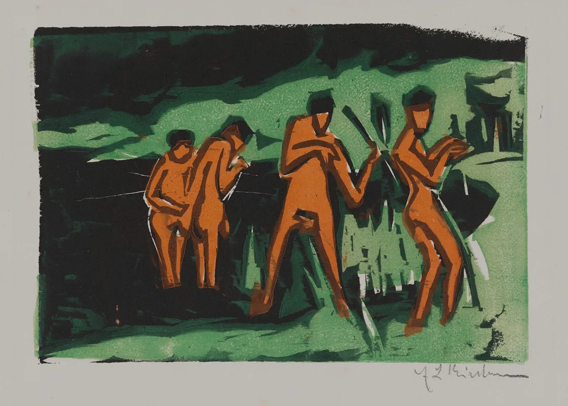 Bathers Tossing Reeds Wall Art by Ernst Ludwig Kirchner - High-Resolution Digital Print