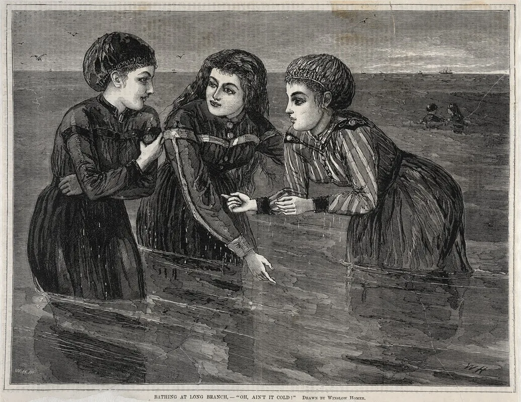 Bathing At Long Branch Oh Aint It Cold Wall Art by Winslow Homer - High-Resolution Digital Print