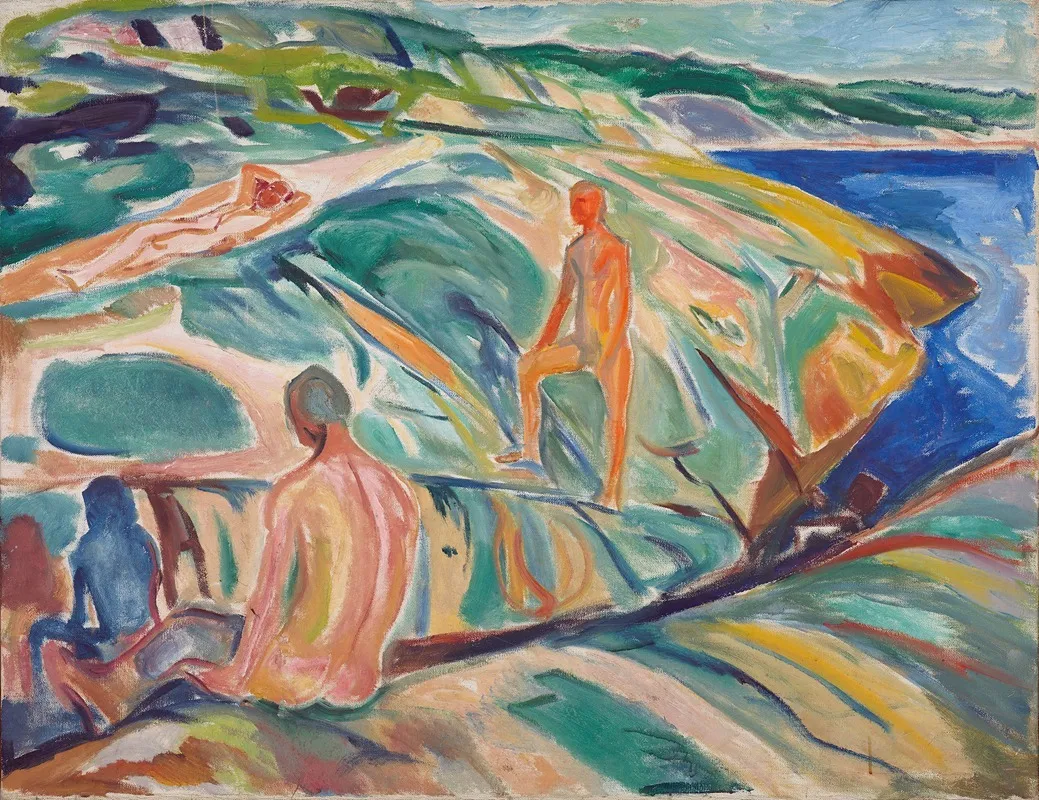 Bathing Men On Rocks
