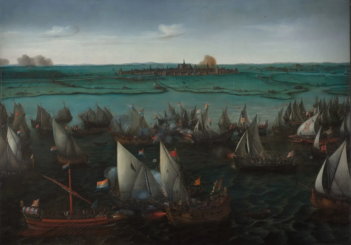 Battle Between Dutch And Spanish Ships On The Haarlemmermeer Wall Art by Hendrik Cornelisz. Vroom - High-Resolution Digital Print