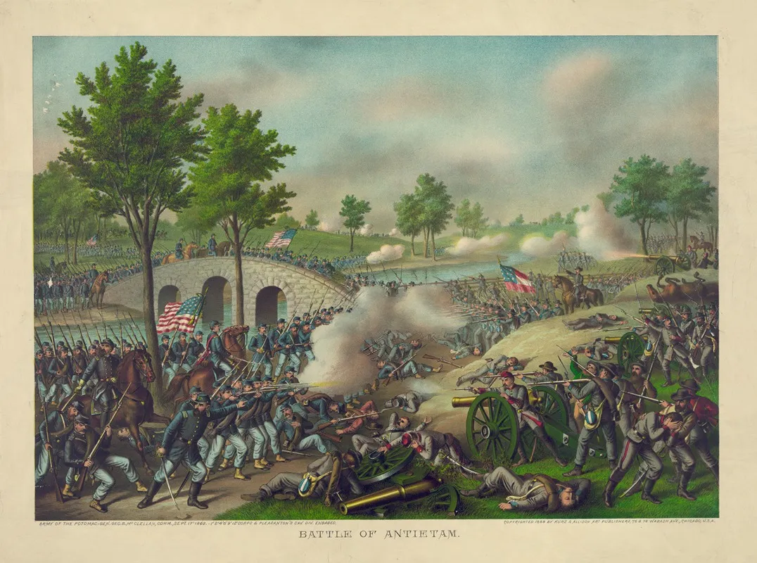 Battle Of Antietam Army Of The Potomac Gen Geo B Mcclellan Comm Sept 17 1862 Wall Art by Kurz &amp; Allison - High-Resolution Digital Print