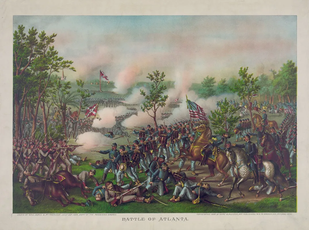 Battle Of Atlanta Death Of General James B Mcpherson July 22d 1864 Army Of The Tennessee Engaged Wall Art by Kurz & Allison - High-Resolution Digital Print