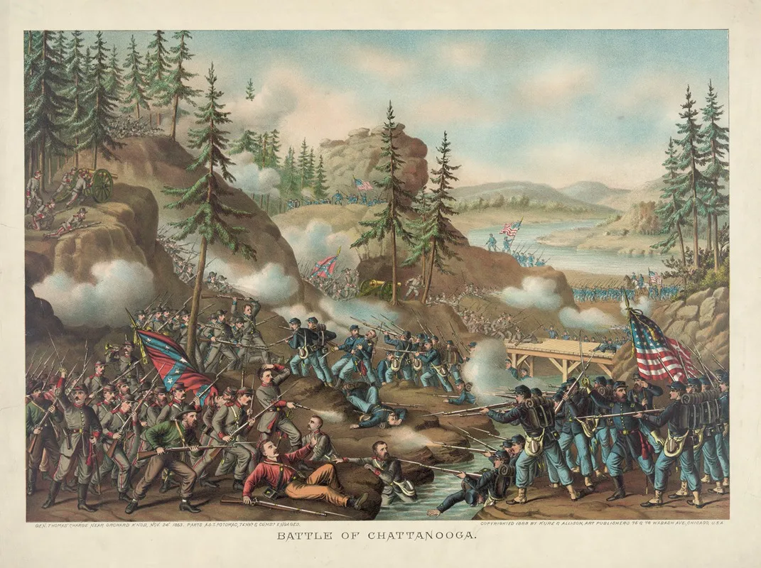 Battle Of Chattanooga Gen Thomas Charge Near Orchard Knob Nov 24 1863 Parts A O T Potomac Tenne Cumbd Engaged Wall Art by Kurz & Allison - High-Resolution Digital Print