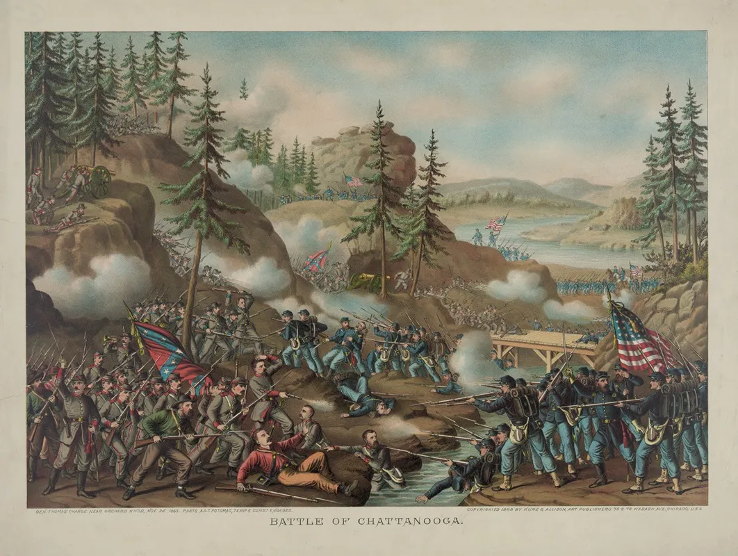 Battle Of Chattanooga Gen Thomas Charge Near Orchard Knob Nov 24 1863 Wall Art by Kurz &amp; Allison - High-Resolution Digital Print